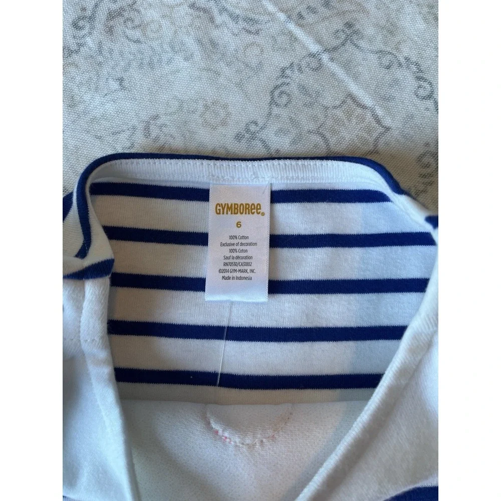 GYMBOREE Girl Size 6 3 Piece Top Skirt and Hat Set White Pink Blue Nautical Anch